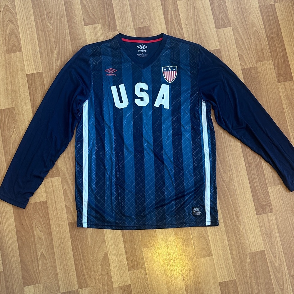 Umbro Navy and White USA Long Sleeve Jersey